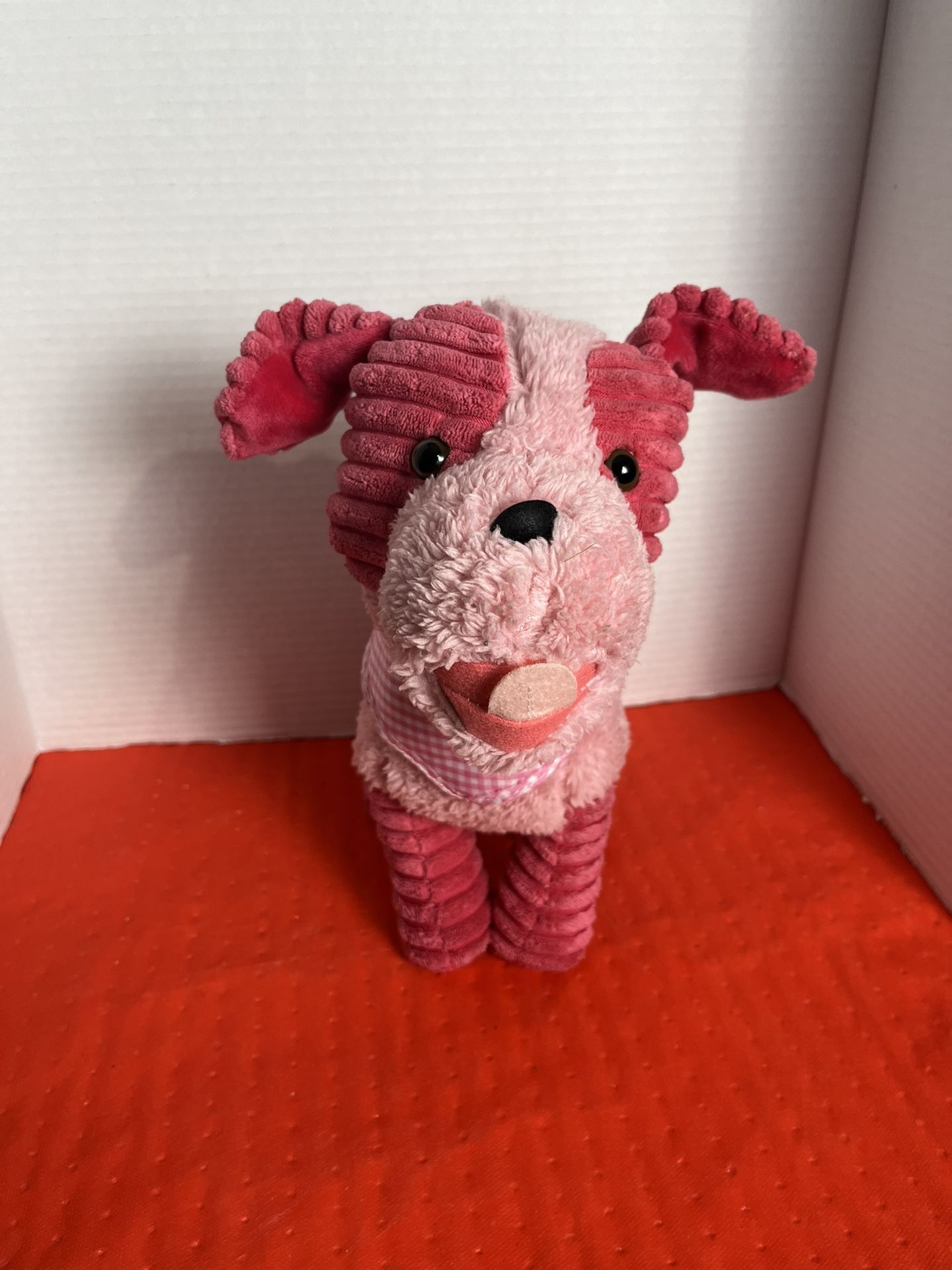 Vintage puppy dog( 11in)plush pink &white Bandana Terrycloth stuffed Animal