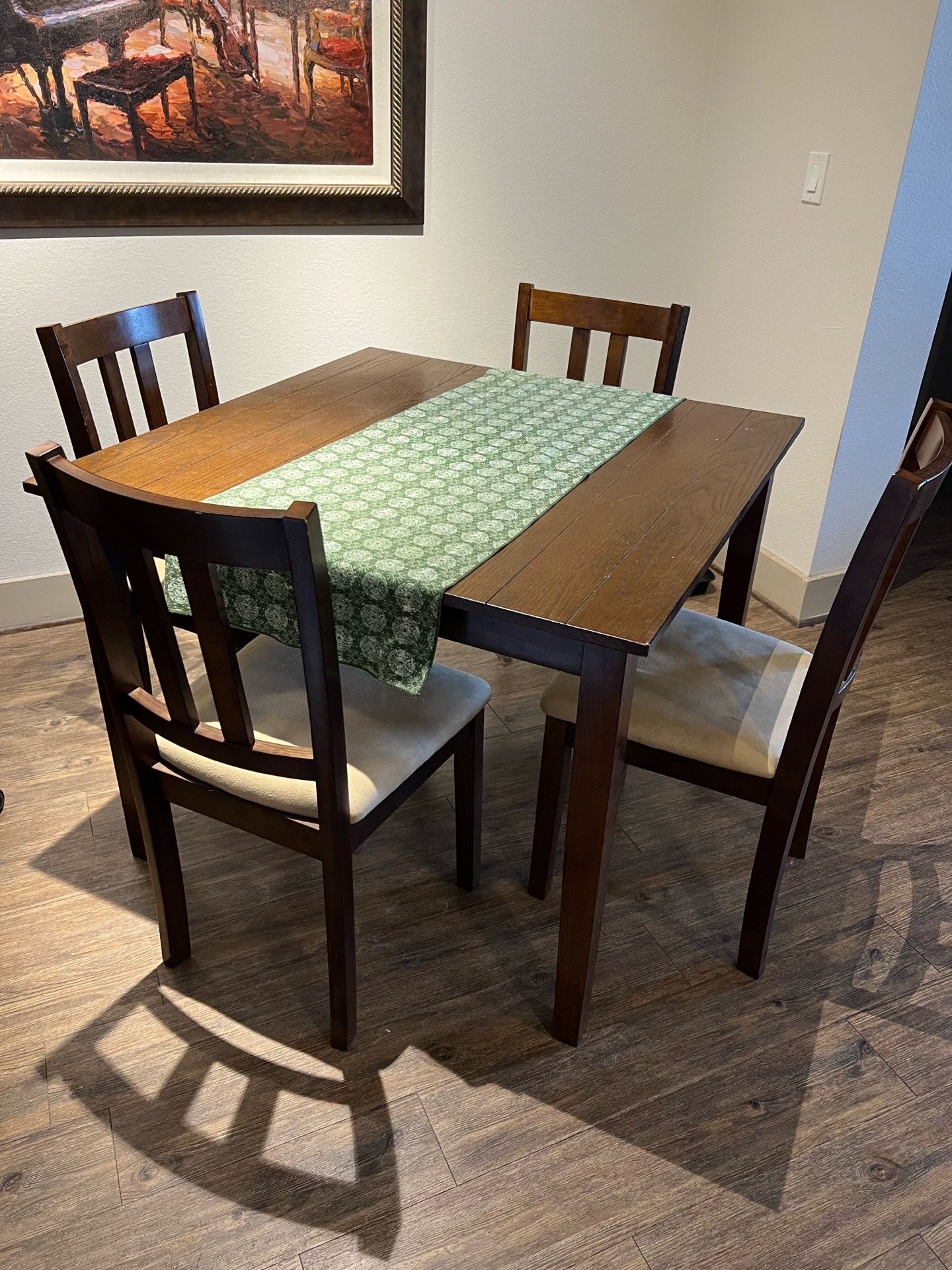 Solid Wood 4-Seat Dining Table Set + 4 Chairs, $100
