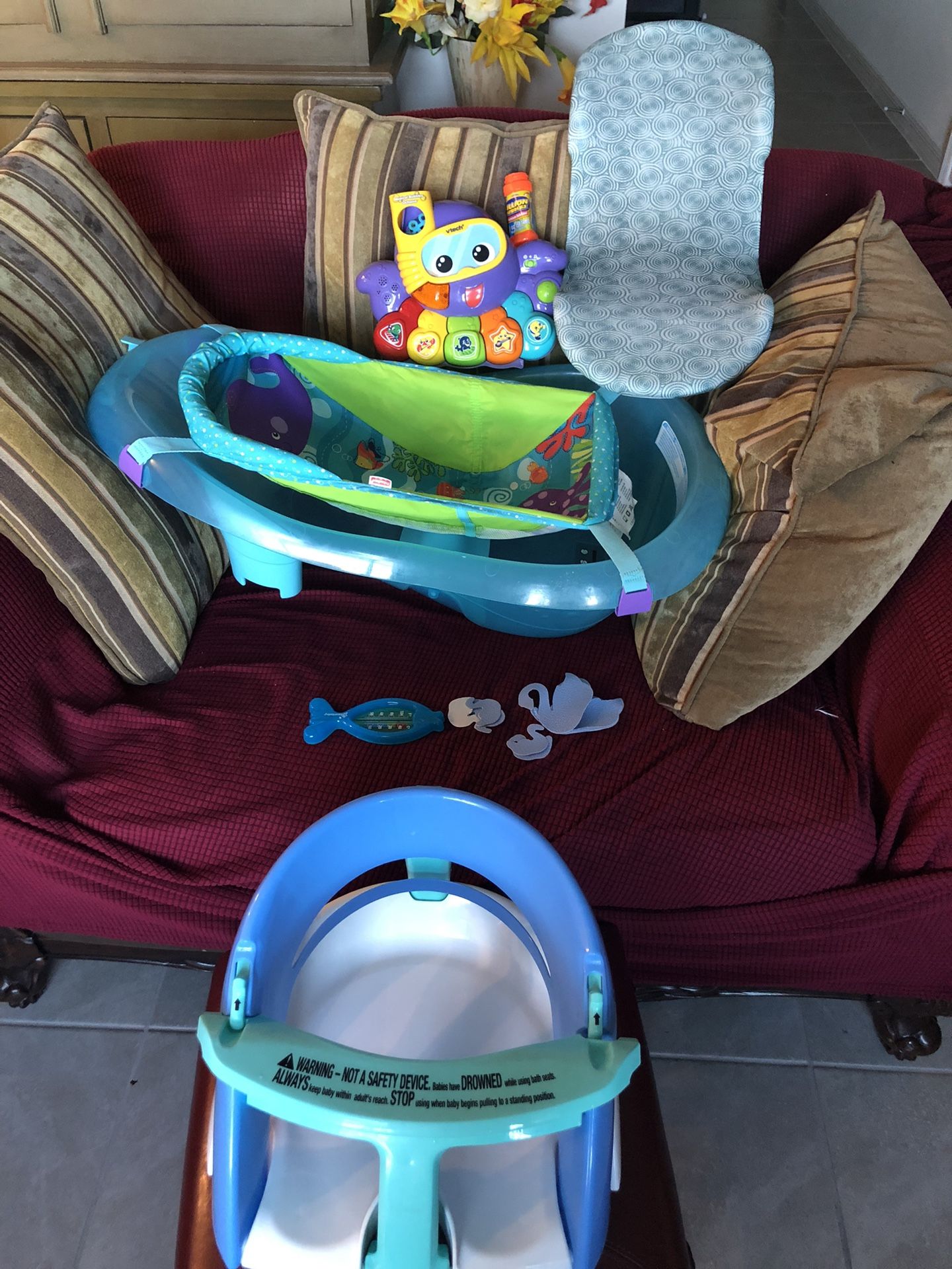Baby Bathtub Bath Chair & Bubble VTech Bath Toy Bundle 