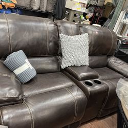 Leather Loveseat Brown 