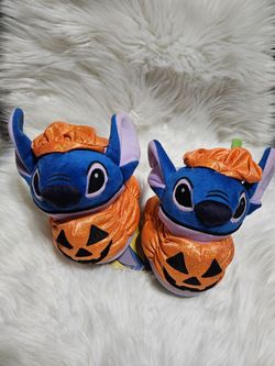 Kids Disney Stitch Halloween pumpkin 3D plush slippers size 7/8