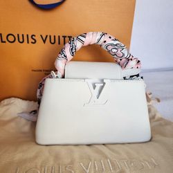 Louis Vuitton White Mini Bag with Pink Accent Scarf