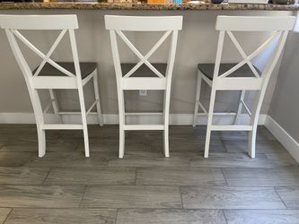 Solid Wood Counter Height Bar Stools – Set of 3 (White / Gray)