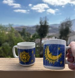 Vintage 1990s Celestial Sun & Moon Mugs – Made in Britain 🌞🌙