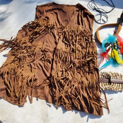Indian Costume Includes Vest, Headpiece, Necklace, And Bracelet.  Adult Small Size