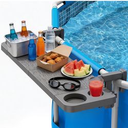 Poolside Bar, Above Ground Pool Bar Table, Clip On Poolside Bar with Foldable Tabletop, Adjustable Swim Up Bar for Round Frame Pools, Pool Side Table 