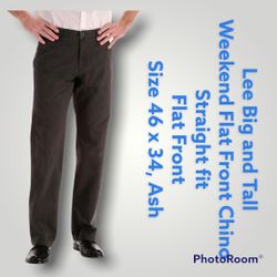 Lee Men's Big-Tall Weekend Chino Straight Fit Flat Front Pant, Ash, 46W x 34L