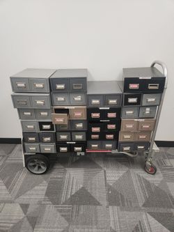 23 double 3x5 index card metal filing cabinets
