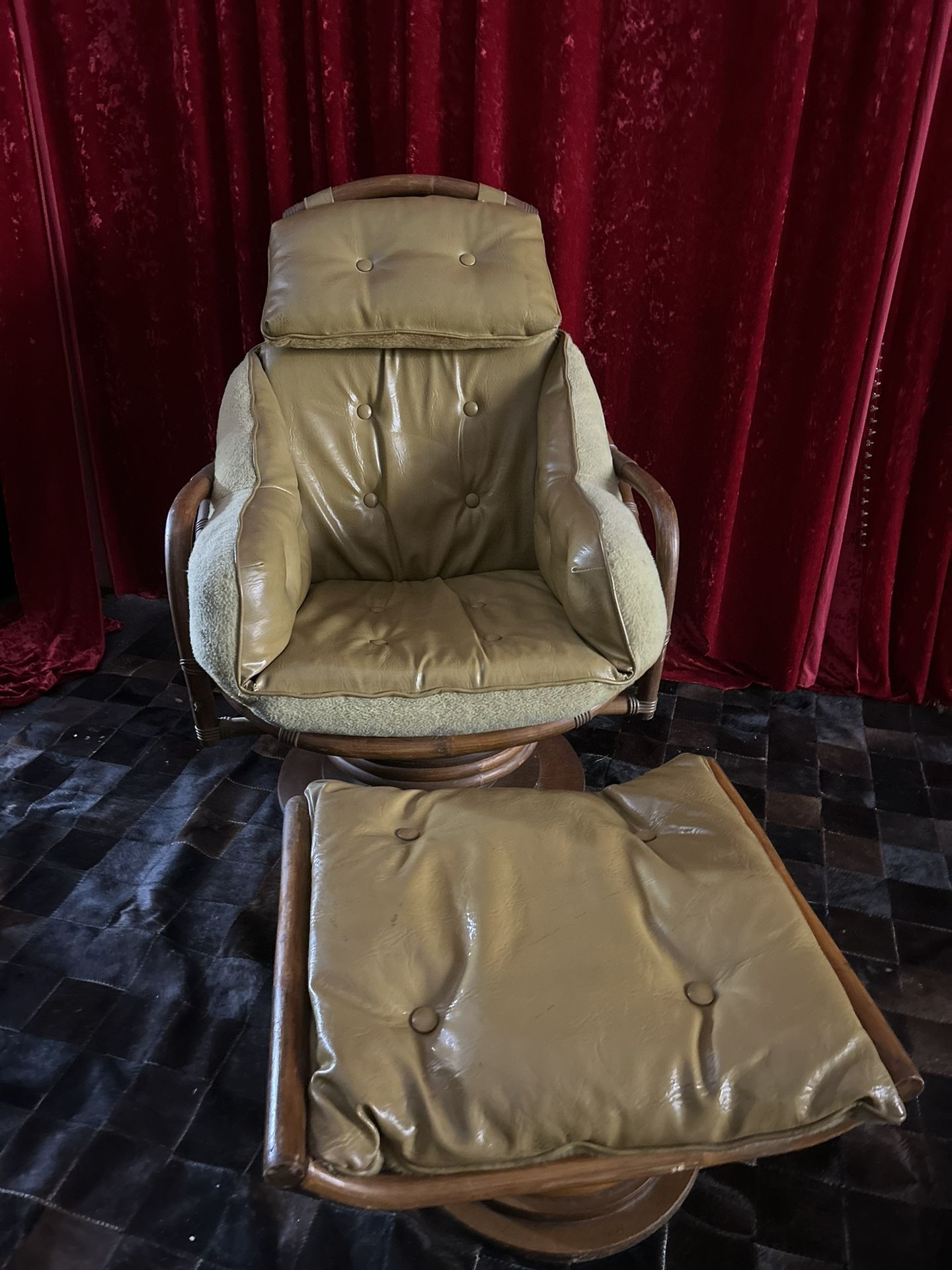 Mid Century Bamboo Recliner and ottoman