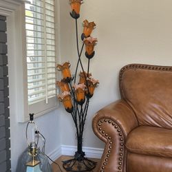 Glass Orange 9-Flower Antique Floor Lamp