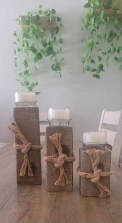 3 Decorative Wooden Candle Holders