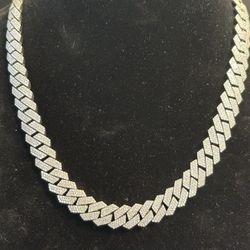 14mm 22” Silver  D Color VVs Moissanite Cuban Link Chain