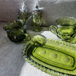 Vintage Indiana Glass Avocado Green Glassware 
