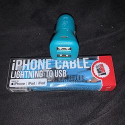 Car Lighter To iPhone Charger Blue