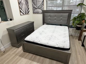 Gray Queen Bed Frame and Dresser Bedroom Set