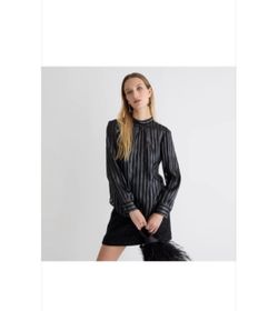 NEW JCREW BLACK SILK METALLIC BLOUSE SIZE LARGE