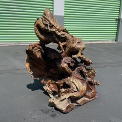 Vintage Chinese Carved Wooden Dragon Sculpture