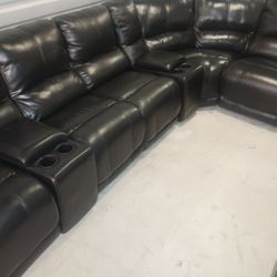 SECTIONAL GENUINE LEATHER RECLINER ELECTRIC ⚡ BLACK COLOR.. DELIVERY SERVICE AVAILABLE 💥🚚💥