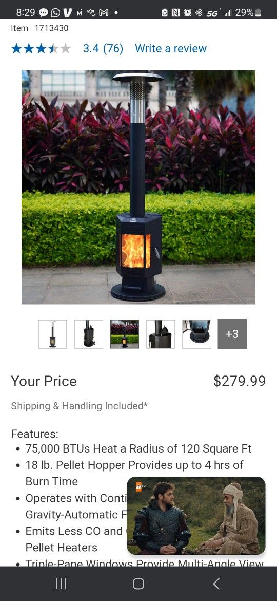 Like New FlamePro 81”H Steel Patio Pellet Heater Sells At Costco For 280