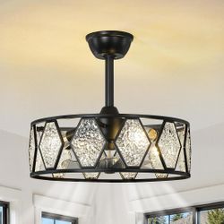 Crystal caged ceiling fan with remote, 18.9 inch
