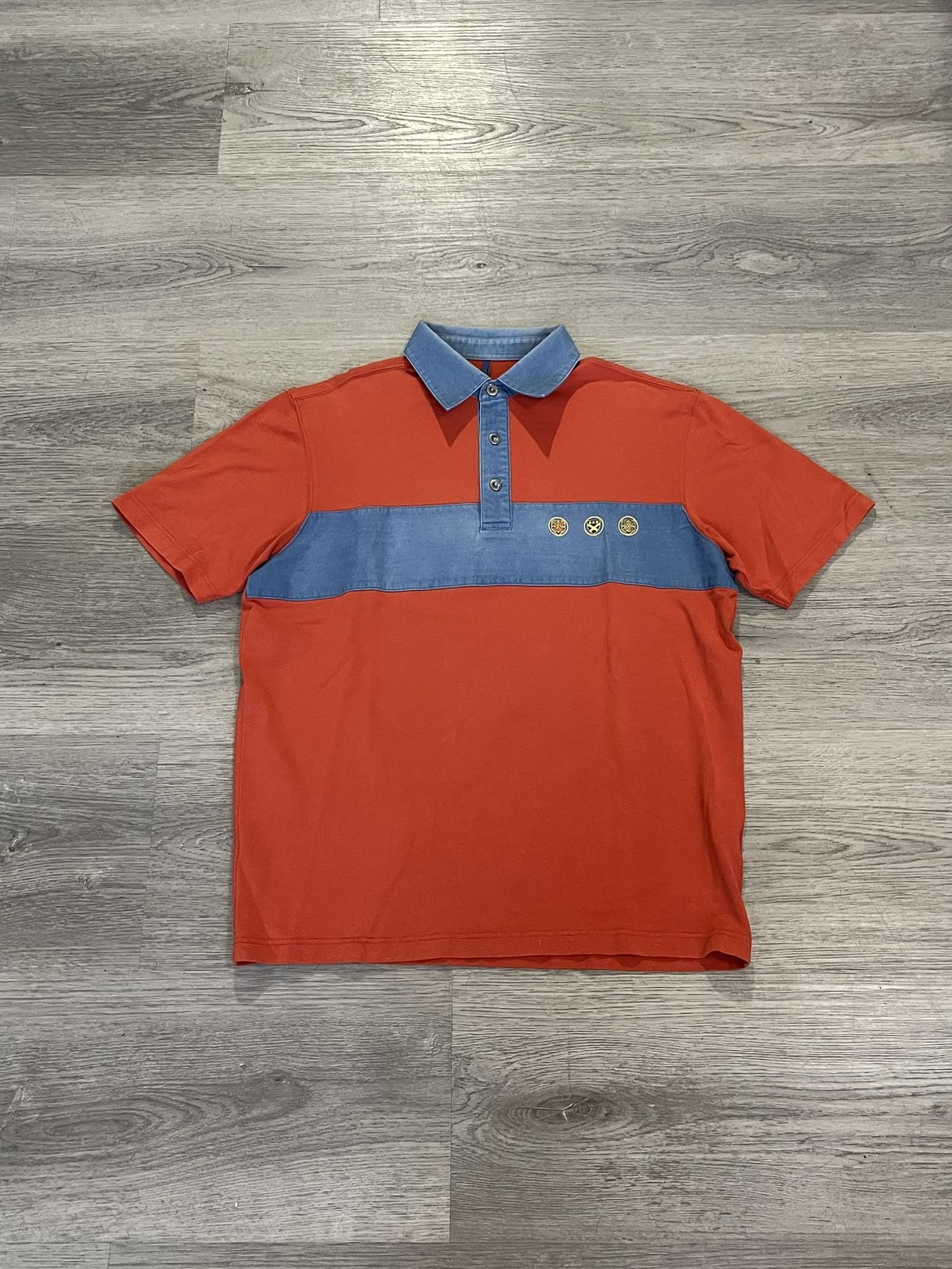 Vintage UK men's orange/ blue polo shirt