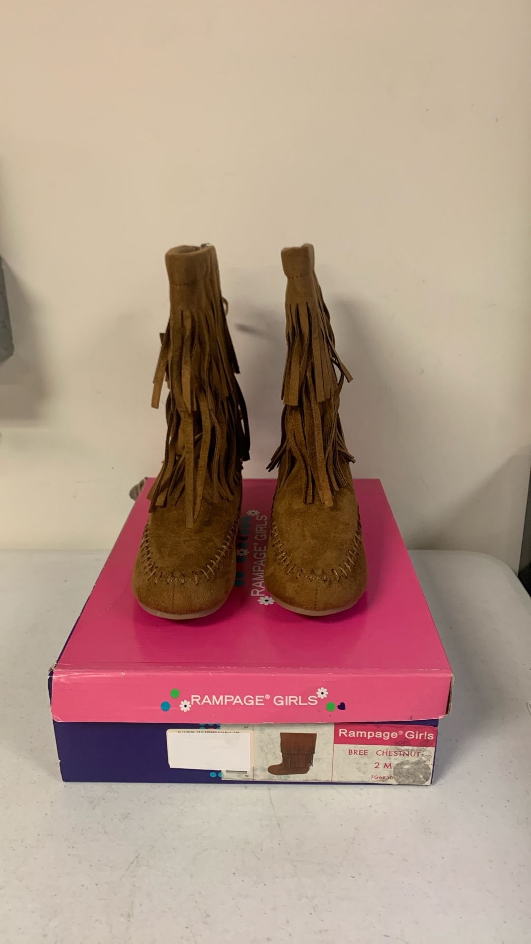 Rampage Girls Britt Fringe Boots For Little Kids. Brown. Sz 2 M