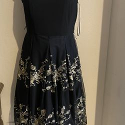 R&K Black With Gold Embroidery Fit And Flair Dress