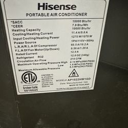 Hisense 10,000 btu portable a/c unit