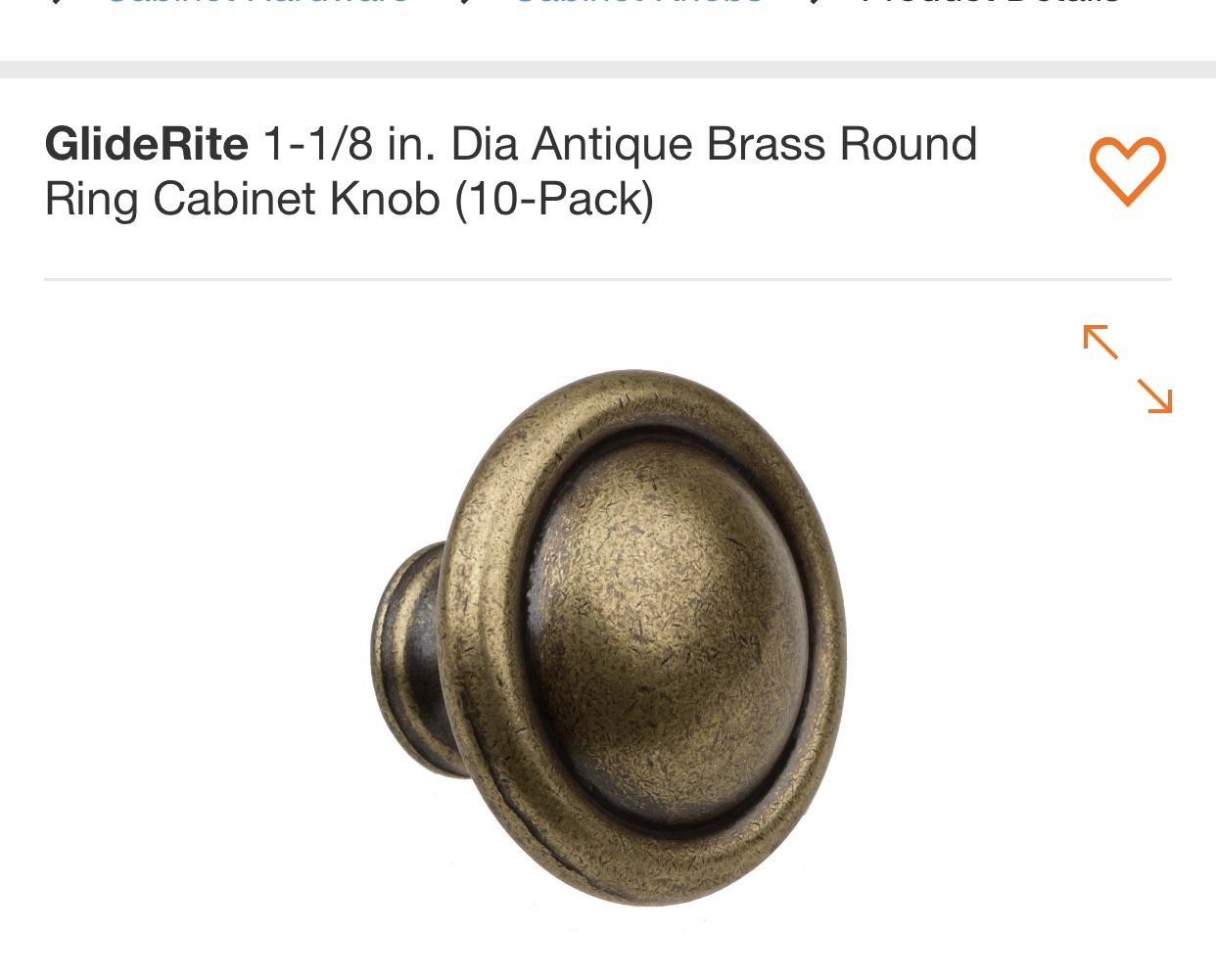 GlideRite 1-1/8 in. Dia Antique Brass Round Ring Cabinet Knob (10-Pack)