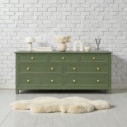 Dark Sage  7-Drawer Dresser with Antique Brass Knobs