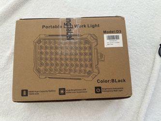 LED Portable Work Light, Battery Powered, Adjustable Brightness, Black 6500K D3