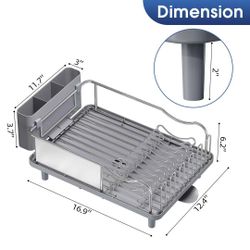 Urackify Stainless Steel Dish Drying Rack - Large Capacity Kitchen Counter Organizer with Drain Board, Utensil Holder & Detachable Cup Shelf, 304 Surg