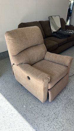 Beige Fabric Power Recliner Chair