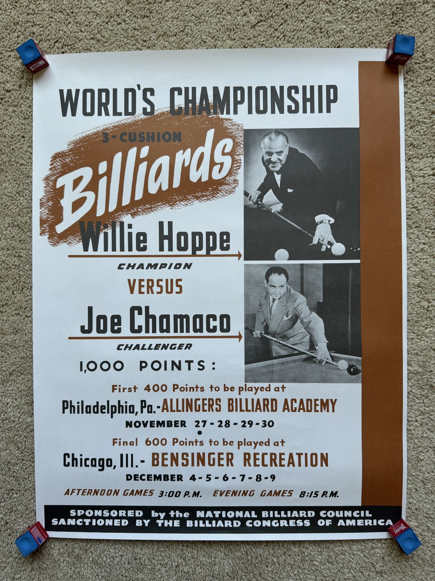 “RARE!” and old 13 Billiard/Pool Posters, large posters measuring approx. 18 inches by 23 inches.