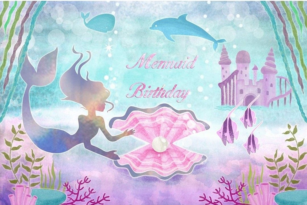 7x5ft Under The Sea Little Mermaid Birthday Party Backdrop for Girls Photography

