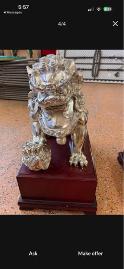 Pair of Tibetan Lion Statues 17inch tall Width 11inch