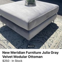 New Grey Velvet Ottoman 
