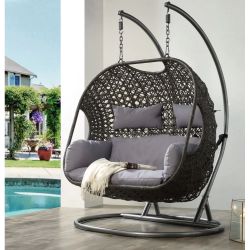 Outdoor Indoor Gray Wicker Double Seating Swing Chair