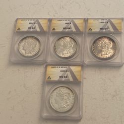 Lot of 4 pre1921 graded Morgan silver dollars coins coin dollar
