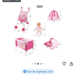 New Baby doll with pink stroller and accessories- in box