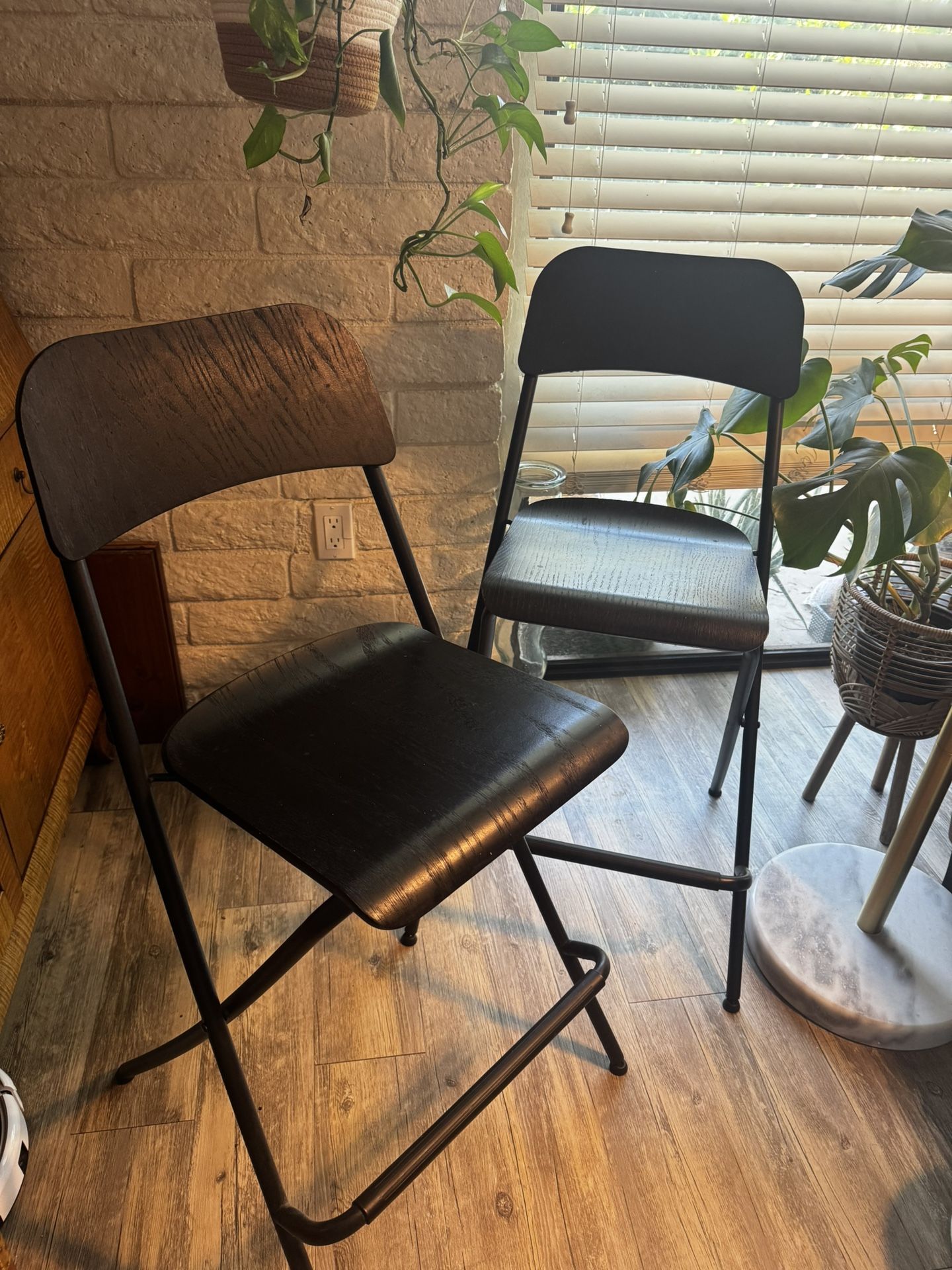 Bar Stools (x2) with backrest, foldable