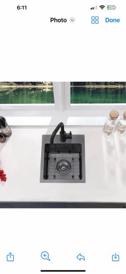 VESLA HOME Black Bar Sink Drop in, 15 x 17 Inch Topmount RV Small Kitchen Sink 17BW $60