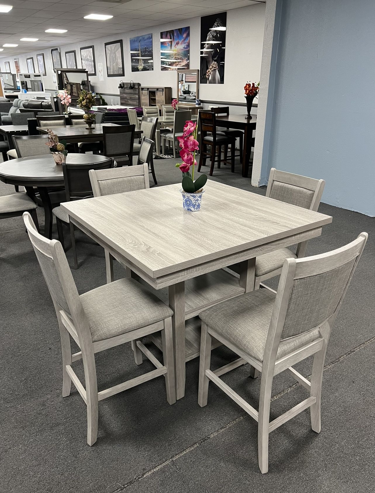 5PC Light Gray Counter Height Dining Table Set 