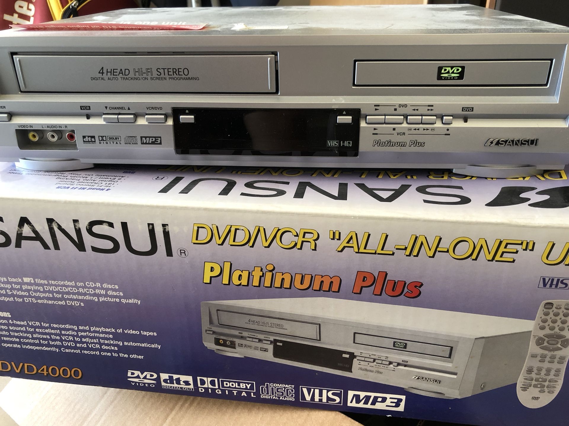 Sansui Platinum Plus DVD Player/Hi-Fi Video Cassette Recorder Model VRDVD4000A