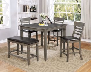 5PC Counter Height Gray Table W/ Stools! Brand New In Box! $50 Down Takes It Home Today!