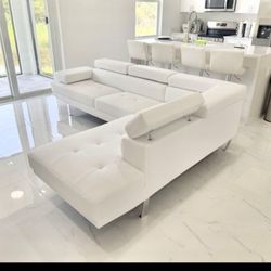 White Leather Sectional Sofa Modern 🔥 New
