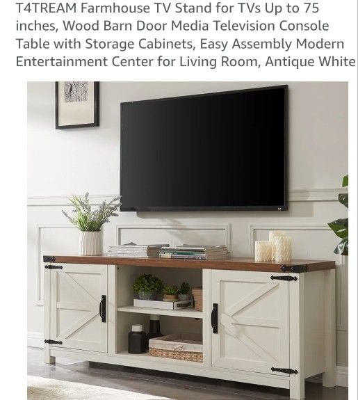 TV Stand for 65+ Inch TV, 33" Tall Highboy Entertainment Center w/Sliding Barn Door, Rustic Media Console w/Storage Shelves, Wood Television Stand for