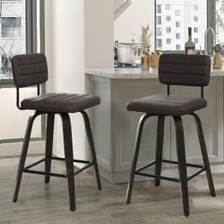 FERFALDER Bar Stools Set of 2-Counter Height Bar Stools Swivel Bar Stools Bar Height Wood Bar Stools for Kitchen Counter,26” Brown