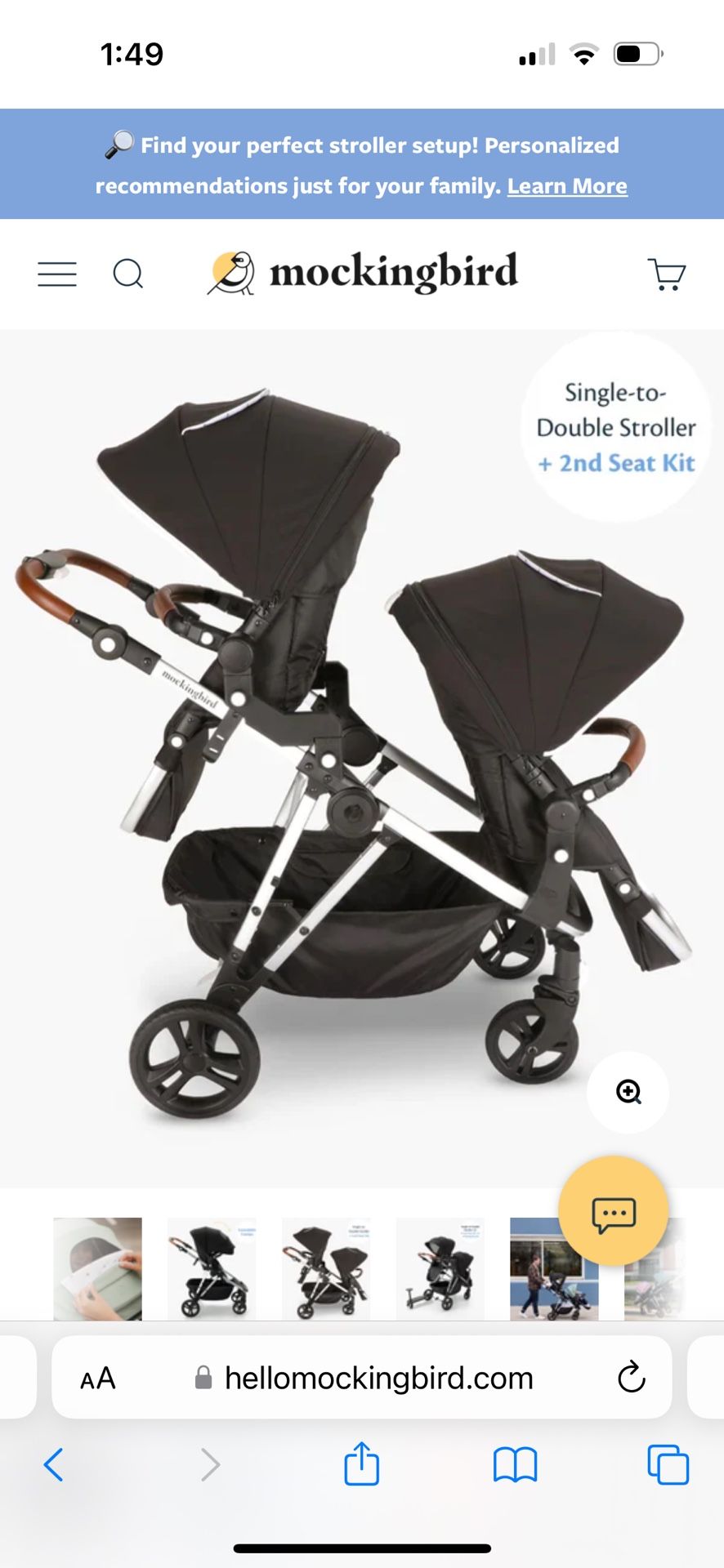 Mockingbird Stroller Single-to-Double with Snack Trays ($900 Value)