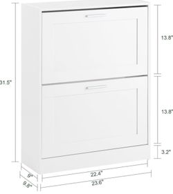 SoBuy Shoe Storage Cabinet Entryway, Slim Shoe Rack Freestanding, Narrow Shoe Organizer 2 Flip-Drawers Shoe Cupboard for Mudroom Front Door Entrance H